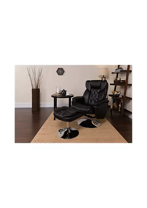 Deals ⌛ Transitional Multi-Position Recliner and Ottoman with Chrome Base in Black LeatherSoft by Belnick ✔️ 2 Deals ⌛ Transitional Multi-Position Recliner and Ottoman with Chrome Base in Black LeatherSoft by Belnick ✔️ - Image 2
