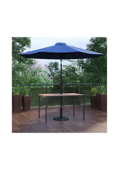 Deals π 3 Piece Outdoor Patio Table Set 30" x 48" Synthetic Teak Patio Table with Navy Umbrella and Base by Belnick π