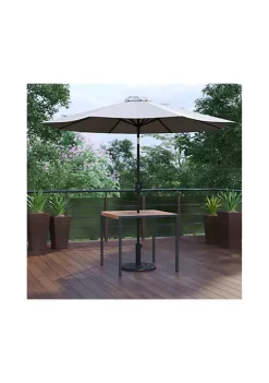 Top 10 🧨 3 Piece Outdoor Patio Table Set 35" Square Synthetic Teak Patio Table with Gray Umbrella and Base by Belnick 🤩