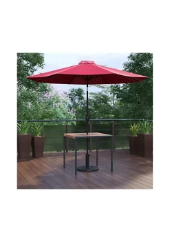 New π 3 Piece Outdoor Patio Table Set 35" Square Synthetic Teak Patio Table with Red Umbrella and Base by Belnick π€©