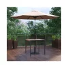 Cheap 🥰 3 Piece Outdoor Patio Table Set 35" Square Synthetic Teak Patio Table with Umbrella Hole and Tan Umbrella with Base by Belnick 🔔