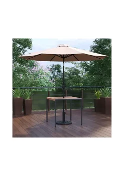 Cheap 🥰 3 Piece Outdoor Patio Table Set 35" Square Synthetic Teak Patio Table with Umbrella Hole and Tan Umbrella with Base by Belnick 🔔