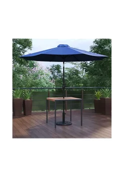 Best reviews of 😀 3 Piece Outdoor Patio Table Set 35" Square Synthetic Teak Patio Table with Navy Umbrella and Base by Belnick 👍