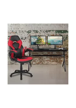 Top 10 βοΈ Gaming Desk and Red/Black Racing Chair Set /Cup Holder/Headphone Hook/Removable Mouse Pad Top - 2 Wire Management Holes by Belnick π₯