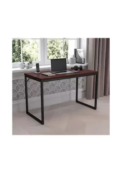 Buy 👏 Back to School Study Bundle - 47 Inch Mahogany Computer Desk/Black Metal Frame - Brown/Black Task Chair with Curved Arms by Belnick 🛒