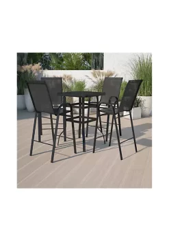 Deals π Outdoor Dining Set 4 Person Bistro Set Outdoor Glass Bar Table with Black All Weather Patio Stools by Belnick π