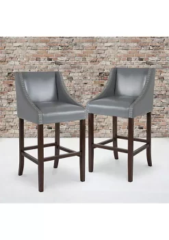 Brand new ๐ฅ 2 Pk. Carmel Series 30" High Transitional Walnut Barstool with Accent Nail Trim in Light Gray LeatherSoft by Belnick ๐