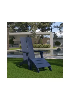 Best deal 🥰 Sawyer Modern All Weather Poly Resin Wood Adirondack Chair with Foot RestÂ in Navy by Belnick ✨
