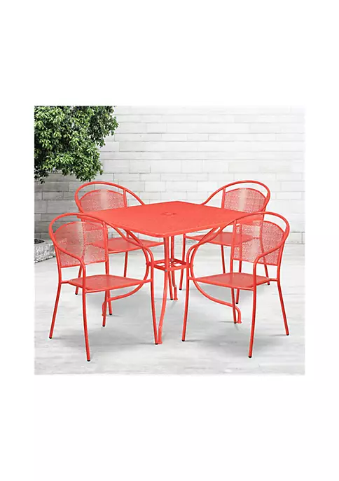 Outlet ✔️ Commercial Grade 35.5" Square Indoor Outdoor Steel Patio Table Set with 4 Round Back Chairs by Belnick ✔️ 1 Outlet ✔️ Commercial Grade 35.5" Square Indoor Outdoor Steel Patio Table Set with 4 Round Back Chairs by Belnick ✔️