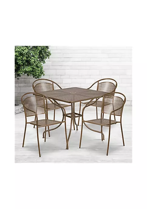 Outlet ✔️ Commercial Grade 35.5" Square Indoor Outdoor Steel Patio Table Set with 4 Round Back Chairs by Belnick ✔️ 3 Outlet ✔️ Commercial Grade 35.5" Square Indoor Outdoor Steel Patio Table Set with 4 Round Back Chairs by Belnick ✔️ - Image 3