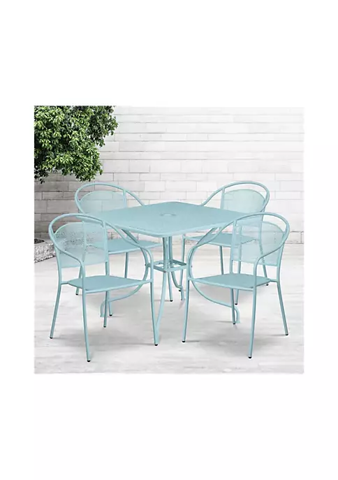 Outlet ✔️ Commercial Grade 35.5" Square Indoor Outdoor Steel Patio Table Set with 4 Round Back Chairs by Belnick ✔️ 6 Outlet ✔️ Commercial Grade 35.5" Square Indoor Outdoor Steel Patio Table Set with 4 Round Back Chairs by Belnick ✔️ - Image 6
