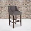 Cheapest ⭐ 2 Pk. Carmel Series 30" High Transitional Walnut Barstool with Accent Nail Trim in Dark Gray Fabric by Belnick 😉
