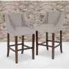 Coupon ✨ 2 Pk. Carmel Series 30" High Transitional Walnut Barstool with Accent Nail Trim in Light Gray Fabric by Belnick 💯