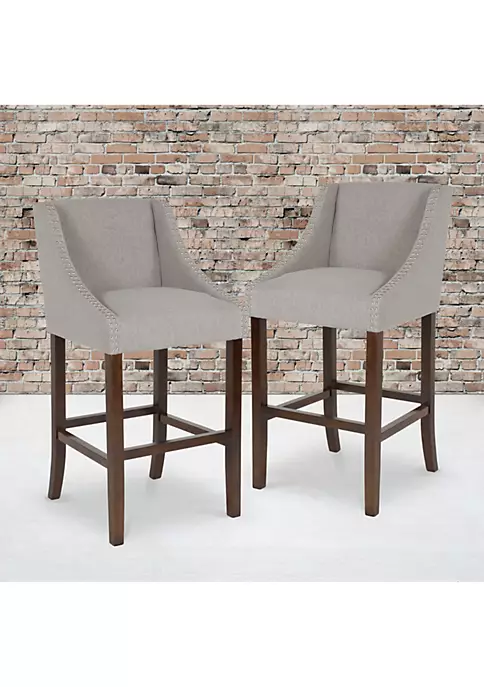 Coupon ✨ 2 Pk. Carmel Series 30" High Transitional Walnut Barstool with Accent Nail Trim in Light Gray Fabric by Belnick 💯 2 Coupon ✨ 2 Pk. Carmel Series 30" High Transitional Walnut Barstool with Accent Nail Trim in Light Gray Fabric by Belnick 💯 - Image 2