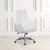 Buy 😀 Mid-Back Traditional Tufted White LeatherSoft Executive Swivel Office Chair with Arms by Belnick 😀