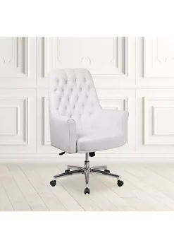 Buy 😀 Mid-Back Traditional Tufted White LeatherSoft Executive Swivel Office Chair with Arms by Belnick 😀