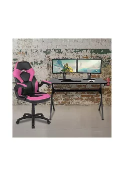 Buy 🧨 Black Gaming Desk and Pink/Black Racing Chair Set with Cup Holder, Headphone Hook & 2 Wire Management Holes by Belnick 🔥