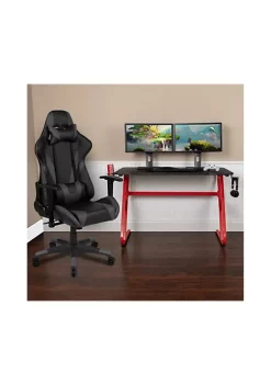 Hot Sale ⌛ Red Gaming Desk and Gray Reclining Gaming Chair Set with Cup Holder and Headphone Hook by Belnick 😀