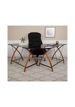 Cheap βοΈ Black Glass L-Shape Corner Computer Desk with Pull-Out Keyboard Tray by Belnick π₯°