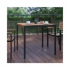 Outlet 👍 Outdoor Dining Table with Synthetic Teak Poly Slats - 35" Square Steel Framed Restaurant Table with Umbrella Holder Hole by Belnick 🌟