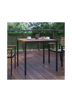 Outlet 👍 Outdoor Dining Table with Synthetic Teak Poly Slats - 35" Square Steel Framed Restaurant Table with Umbrella Holder Hole by Belnick 🌟