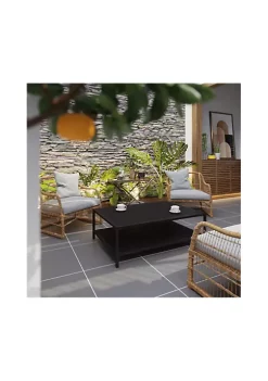 Discount 😉 Outdoor 2 Tier Patio Coffee Table Commercial Grade Black Coffee Table for Deck Porch or Poolside Steel Square Leg Frame by Belnick 🎁