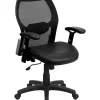 Discount ⭐ Mid-Back Black Super Mesh Executive Swivel Office Chair with LeatherSoft Seat and Adjustable Lumbar & Arms by Belnick 😀