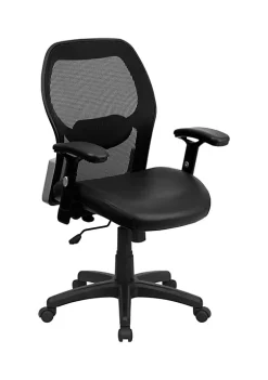 Discount ⭐ Mid-Back Black Super Mesh Executive Swivel Office Chair with LeatherSoft Seat and Adjustable Lumbar & Arms by Belnick 😀 -Belnick Sales Shop Belk 1670