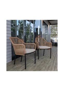 Coupon β Kallie Set of 2 All Weather Natural Woven Stacking Club Chairs with Rounded Arms & Ivory Zippered Seat Cushions by Belnick π