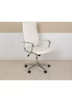 Brand new ๐ High Back White LeatherSoft Contemporary Ribbed Executive Swivel Office Chair by Belnick โ๏ธ