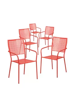Best deal ⌛ Commercial Grade 5 Pack Coral Indoor Outdoor Steel Patio Arm Chair with Square Back by Belnick ✔️