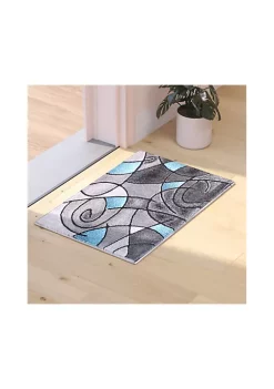 Coupon 😀 Jubilee Collection Blue Abstract Pattern Area Rug - Olefin Rug with Jute Backing for Hallway, Entryway, or Bedroom by Belnick 💯