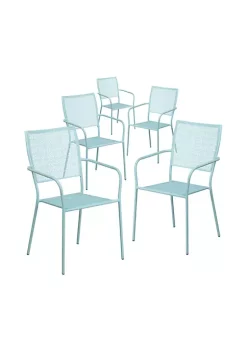 Promo ⭐ Commercial Grade 5 Pack Sky Blue Indoor Outdoor Steel Patio Arm Chair with Square Back by Belnick 👍