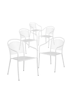 New 🤩 Commercial Grade 5 Pack White Indoor Outdoor Steel Patio Arm Chair with Round Back by Belnick ❤️