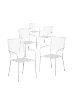 Budget 🤩 Commercial Grade 5 Pack White Indoor Outdoor Steel Patio Arm Chair with Square Back by Belnick 🤩