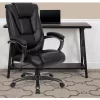 Cheap 🥰 High Back Black LeatherSoft Layered Upholstered Executive Swivel Ergonomic Office Chair with Smoke Metal Base and Arms by Belnick 🔔