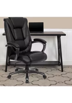 Cheap 🥰 High Back Black LeatherSoft Layered Upholstered Executive Swivel Ergonomic Office Chair with Smoke Metal Base and Arms by Belnick 🔔