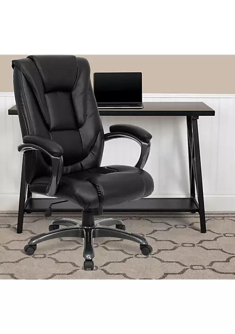 Cheap 🥰 High Back Black LeatherSoft Layered Upholstered Executive Swivel Ergonomic Office Chair with Smoke Metal Base and Arms by Belnick 🔔 2 Cheap 🥰 High Back Black LeatherSoft Layered Upholstered Executive Swivel Ergonomic Office Chair with Smoke Metal Base and Arms by Belnick 🔔 - Image 2