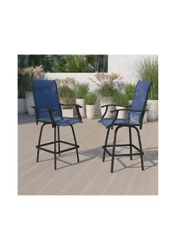 Discount π₯° Patio Bar Height Stools Set of 2 All Weather Textilene Swivel Patio Stools and Deck Chairs with High Back & Armrests in Navy by Belnick π