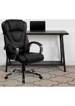 Budget β¨ High Back Black LeatherSoft Executive Swivel Office Chair with Titanium Nylon Base and Loop Arms by Belnick π