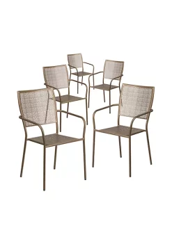Best Pirce 💯 Commercial Grade 5 Pack Gold Indoor Outdoor Steel Patio Arm Chair with Square Back by Belnick 🌟