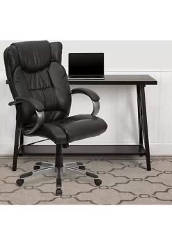 Deals π High Back Espresso Brown LeatherSoft Executive Swivel Office Chair with Titanium Nylon Base and Loop Arms by Belnick π₯