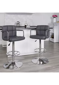Best deal 🛒 2 Pk. Contemporary Gray Quilted Vinyl Adjustable Height Barstool with Arms and Chrome Base by Belnick 🧨