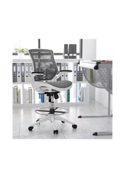 Best Sale π Mid-Back Transparent Gray Mesh Drafting Chair with White Frame and Flip-Up Arms by Belnick π€©