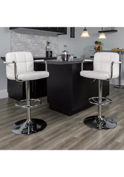 Coupon ⌛ 2 Pack Contemporary White Quilted Vinyl Adjustable Height Barstool with Arms and Chrome Base by Belnick 🔥