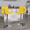 Outlet ❤️ 2 Pack Contemporary Yellow Quilted Vinyl Adjustable Height Barstool with Arms and Chrome Base by Belnick 🔔