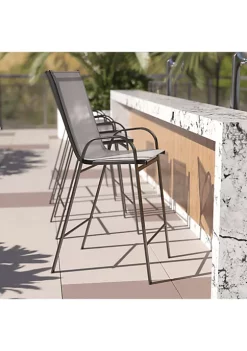 Cheap โ 4 Pack Brazos Series Gray Outdoor Barstools with Flex Comfort Material and Metal Frame by Belnick ๐