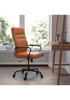 Promo π High Back Brown LeatherSoft Executive Swivel Office Chair with Black Frame and Arms by Belnick π§¨