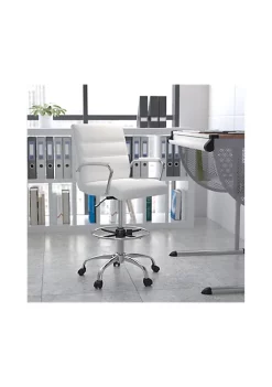 Best Pirce 💯 Mid-Back White LeatherSoft Drafting Chair with Adjustable Foot Ring and Chrome Base by Belnick 🔥