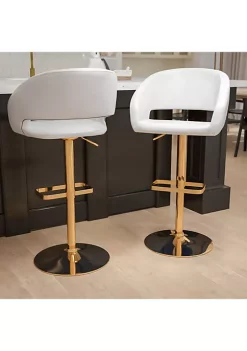 Best Pirce 🎁 Contemporary Vinyl Adjustable Height Barstool with Rounded Mid-Back, Set of 2 by Belnick ⭐